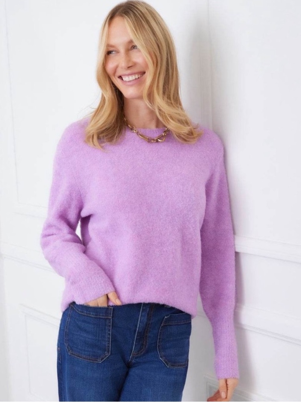 Karen Kane Lilac Uptown Girl Boucle Crewneck Sweater NWT smoke & pet free home
